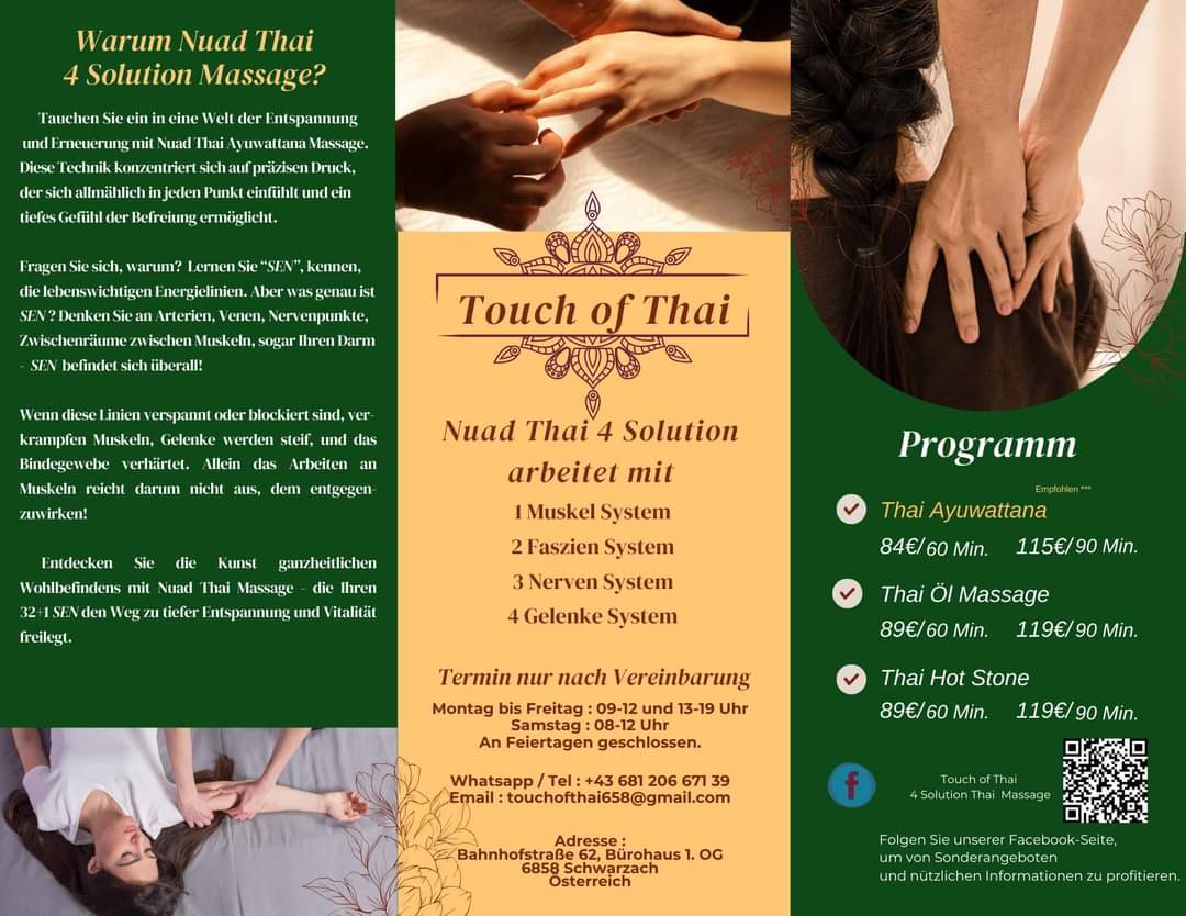 Touch of Thai, Thai Massage (seriöse Massage) in Schwarzach, Vorarlberg – Thai Massage in Dornbirn